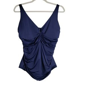 City Chic Navy Blue Ruched V-Neck One Piece Swimsuit Size L/20